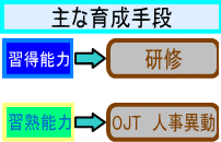 習熟能力はOJTと人事異動中心 習得能力は研修中心